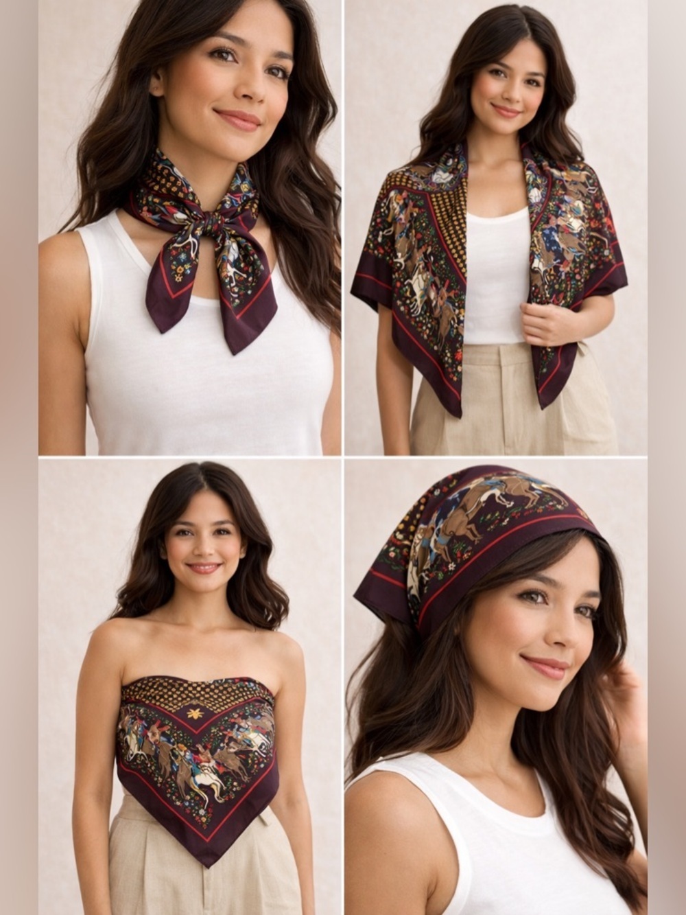 Equestrian Print Hand Rolled Edge Scarf (No Tags)